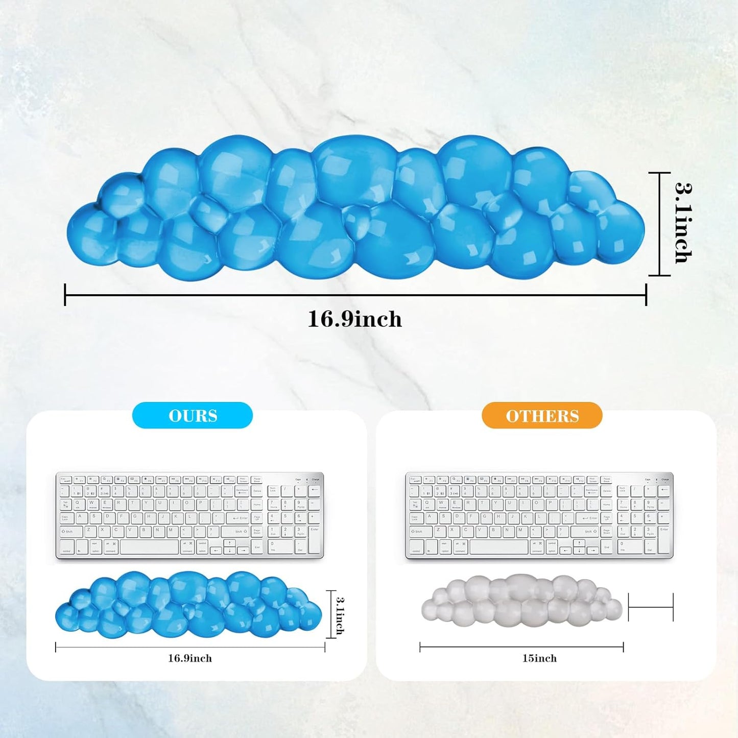 Gel Cloud Keyboard and Mouse Wrist Rest, Cute Wrist Support and Arm Support Keyboard Rest for Keyboard and Mouse Typing Pain Relief，Suitable for Office/Computer/Laptop/Gaming（White）