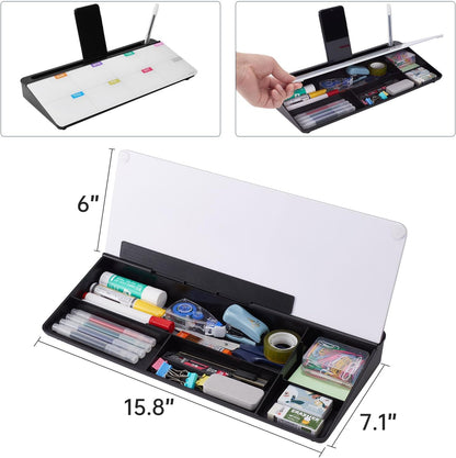 TSJ OFFICE Small Desktop Whiteboard -Glass Dry Erase Board Computer Keyboard Stand White Board Surface Pad with Drawer, Desk Organizers with Accessories for Office, Home, School Supplies - White