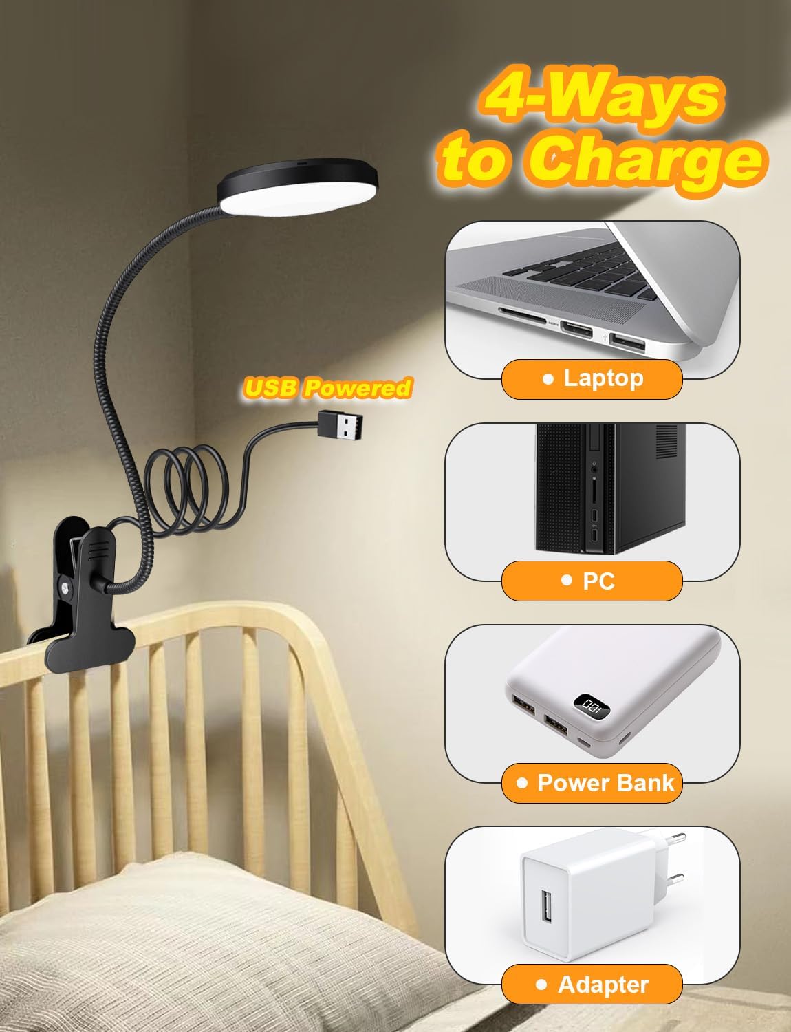 Desk Lamp with Clamp-10W，2-in-1 with RGB Ambient & Warm White Light,Book Reading Light Color Changeable/Flexible Gooseneck LED Lamps Clip on Bed Headboard and Computers 800LM-Black