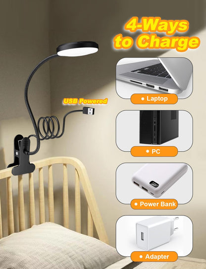 Desk Lamp with Clamp-10W，2-in-1 with RGB Ambient & Warm White Light,Book Reading Light Color Changeable/Flexible Gooseneck LED Lamps Clip on Bed Headboard and Computers 800LM-Black