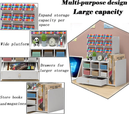 Pen organizer for desk,Marker organizer,Pen holder with drawer,Pencil Holder,with 15 Compartments and 1 Drawer, 1 File Holder Multi-Functional Desk Organizers (White)