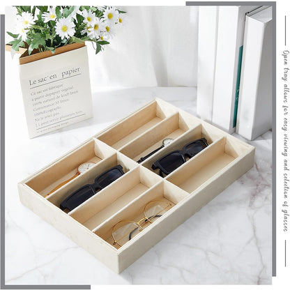 Amylove 4 Pcs Gray Sunglass Organizer Trays 4 Grids Velvet Glasses Holder Jewelry Display Organizer Eyeglasses Storage Box Drawer