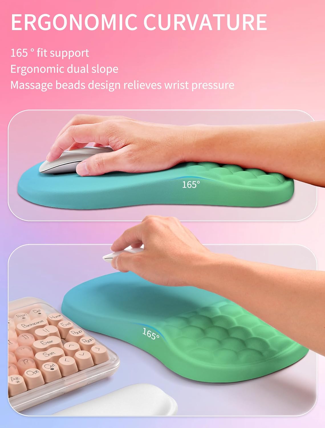 Hokafenle 2in1 Combination, Wave Keyboard Wrist Rest and Ergonomic Curvature Mouse Pad Wrist Support for Relieve Wrist Pain, Filled with Soft Cushion Memory Foam, Black