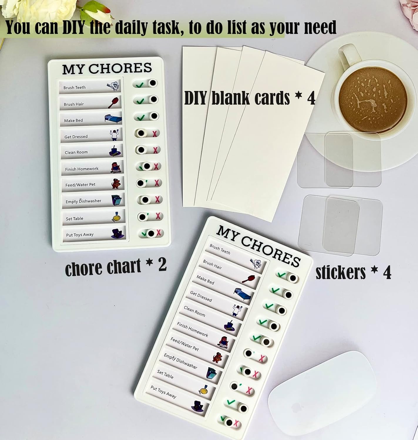 My Chores Checklist Task Planner - Daily Schedule Board for Kids & Adults - Multiple User Chore Chart - To Do List & Habit Tracker