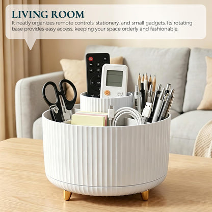 KONVINIT Pencil Pen Holder for Desk, 5 Slots 360 - Degree Rotating Desktop Organizer, Cute Desk Organizers and Accessories for School, Home, Office and Art Supply, Black