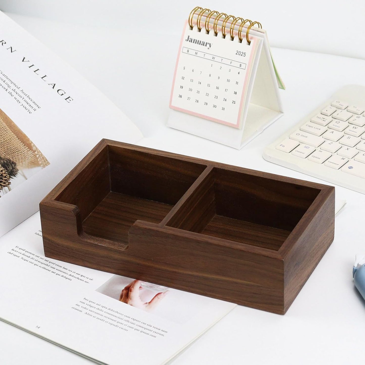 MultiBey Walnut Wood Sticky Notes Holder for Desk, 4x6 Inch Self -Sticky Note Memo Holder, Wooden Sticky Note Dispenser Office Desk Organizer for Dorm Room Office Home School (S)