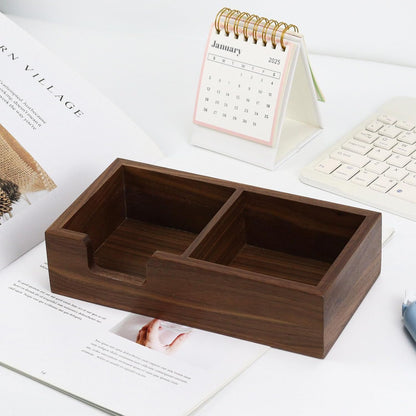 MultiBey Walnut Wood Sticky Notes Holder for Desk, 4x6 Inch Self -Sticky Note Memo Holder, Wooden Sticky Note Dispenser Office Desk Organizer for Dorm Room Office Home School (S)
