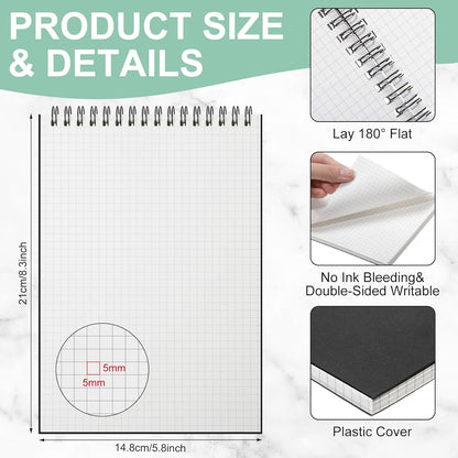 Engrowtic 6 Pack Graph Paper Spiral Notepad A5 Top Wirebound Notepad Grid Notebook Steno Pad Memo Notebook Grid Paper 140 Pages for Writing Sketching Drawing Office Supply (Black)