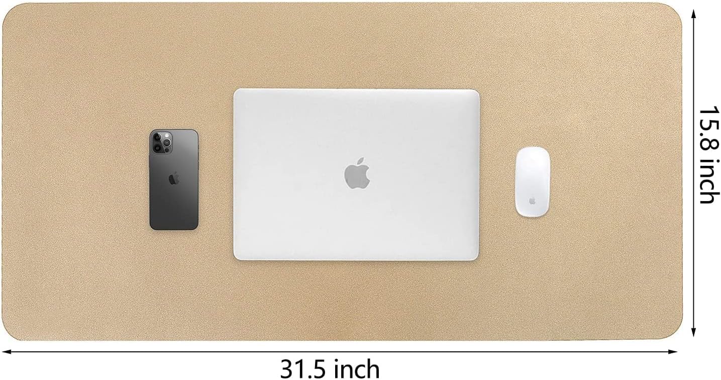 HofferRuffer Desk Pad, Office Desk Protector Mat, Waterproof Desk Mat for Desktop, Dual Side Use Faux Leather Desk Pad for Keyboard and Mouse for Office and Home (Gold+Cork, 31.5" x 15.8")