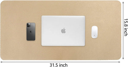 HofferRuffer Desk Pad, Office Desk Protector Mat, Waterproof Desk Mat for Desktop, Dual Side Use Faux Leather Desk Pad for Keyboard and Mouse for Office and Home (Gold+Cork, 31.5" x 15.8")