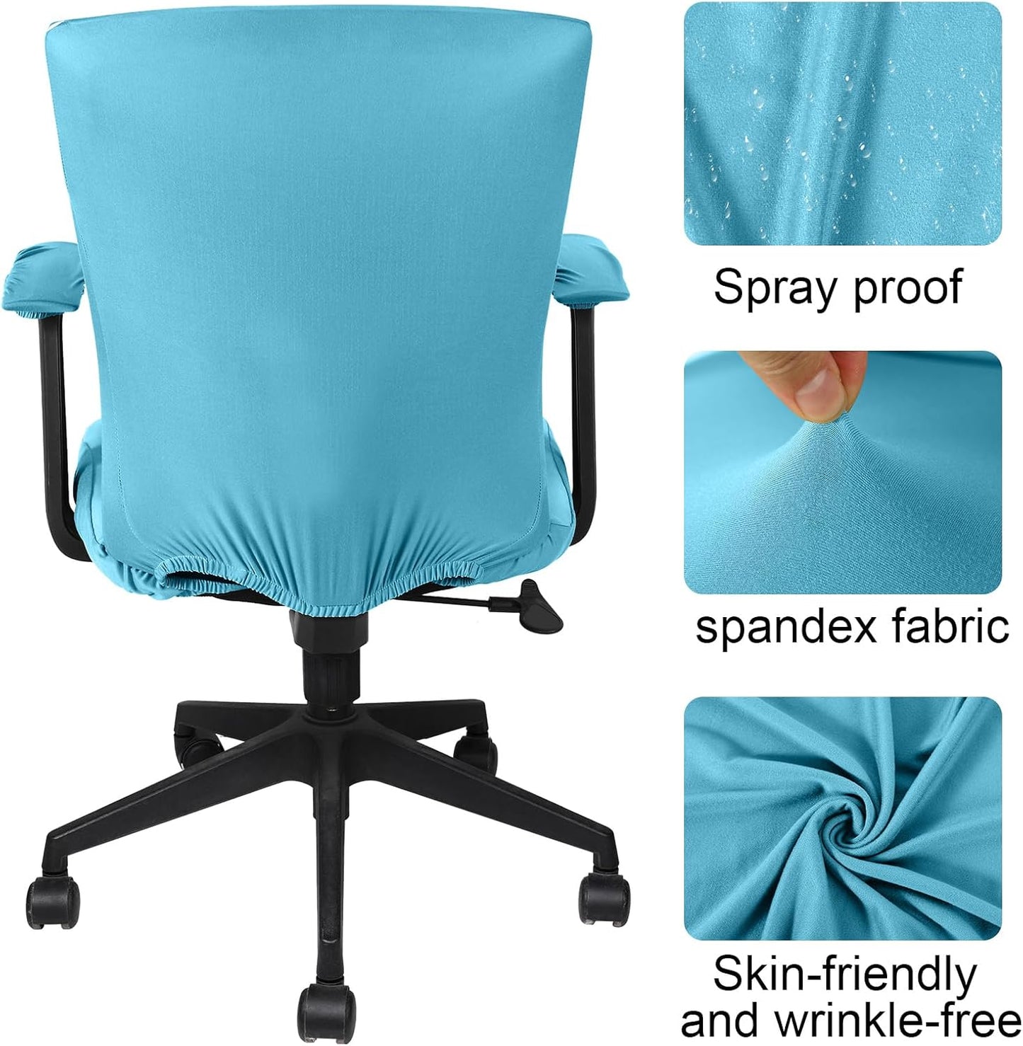 Tallew 4 Pcs Office Chair Covers Set Computer Universal Protective Stretchable Chair Seat Covers Desk Armrest Cover Pads Office Cushion Backrest for Rotating(Regular,Black)