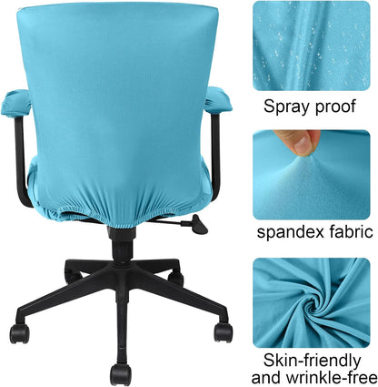 Tallew 4 Pcs Office Chair Covers Set Computer Universal Protective Stretchable Chair Seat Covers Desk Armrest Cover Pads Office Cushion Backrest for Rotating(Regular,Black)