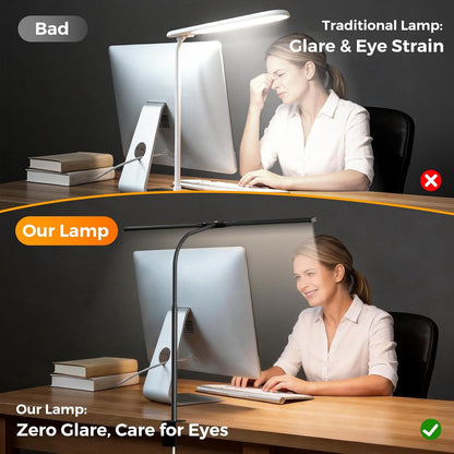 SKYLEO Led Desk Lamp for Home Office - 2400LM Ultra Bright Desk Light -Eye Caring Desk Lamp with Clamp - Adjustable Office Lamp with Remote Control- Easy Installation - 24W Black