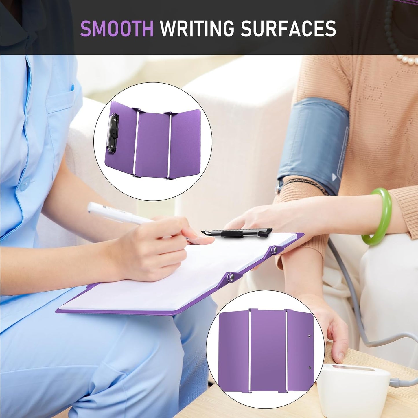 Nursing Clipboard Foldable, Foldable Clipboard w/Nursing Edition Cheat Charts,3 Layers Aluminum, Nurse Clip Board w/Low Profile Clip&Pen Clip Pocket for Nurses and Doctors,Light Blue