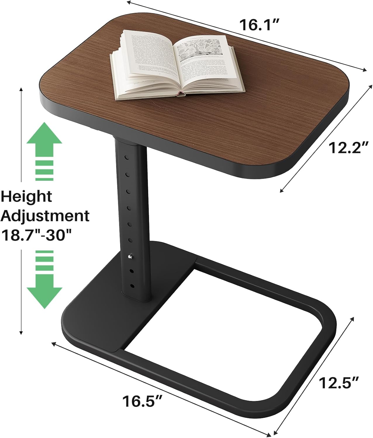 Kitstorack TV Tray Table, Adjustable Height & Flip-Top & Rounded Metal Corners, Snack Table for Couch, Sofa, Bed, Chair, Living Room, C Shaped End Side Table for Eating, Dinner or Laptop, Small Spaces