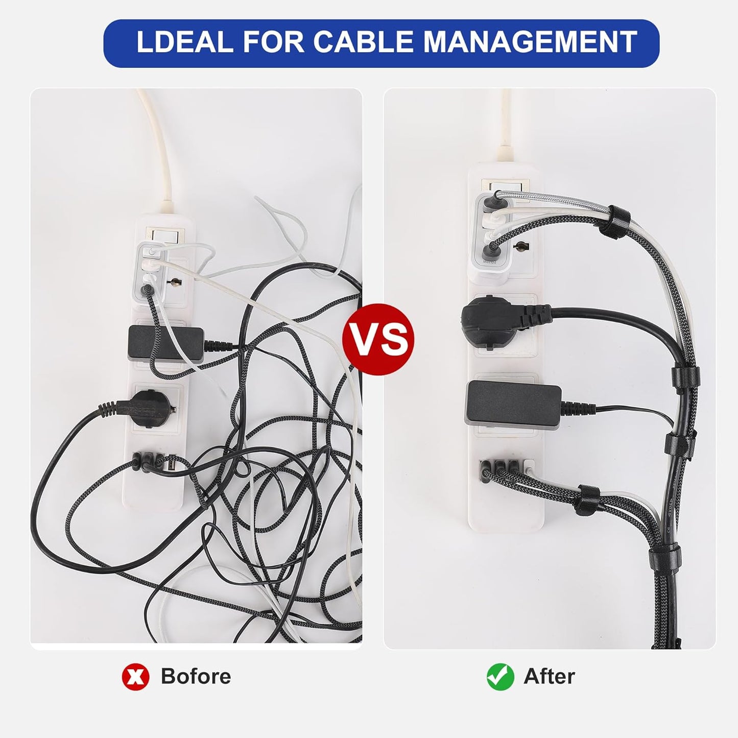 Nettbe Reusable Cable Ties, 60 PCS 8 Inches Adjustable Cord Straps Wire Organizer Cord Wrap and Hook Loop Cable Management