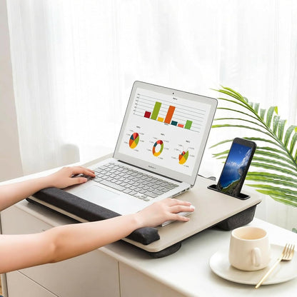 Lap Desk Home Office Lap Desk Portable Laptop Desk for Left Right - Handers with Whole Mouse Pad Wrist Pad Dual Cushion Phone Tablet Slots Fits Up to 17 Inch Laptops