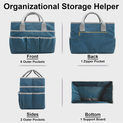 Cupohus Art Organizer Craft Storage Tote Bag with Pockets and Handles, Oxford Fabric Carrying Caddy for Teacher, Officer, Artist, Traveler –Purple