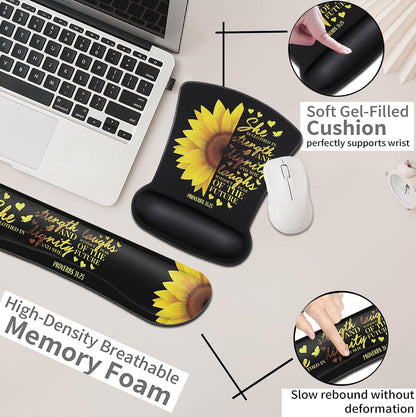 Mouse Pad with Wrist Support, Ergonomic Gel Mouse Pad Beautiful Flowers,Non-Slip Durable, Memory Foam Keyboard Wrist Rest, Suitable for Office Typing Games, Pink Hyacinths on Wood Panel
