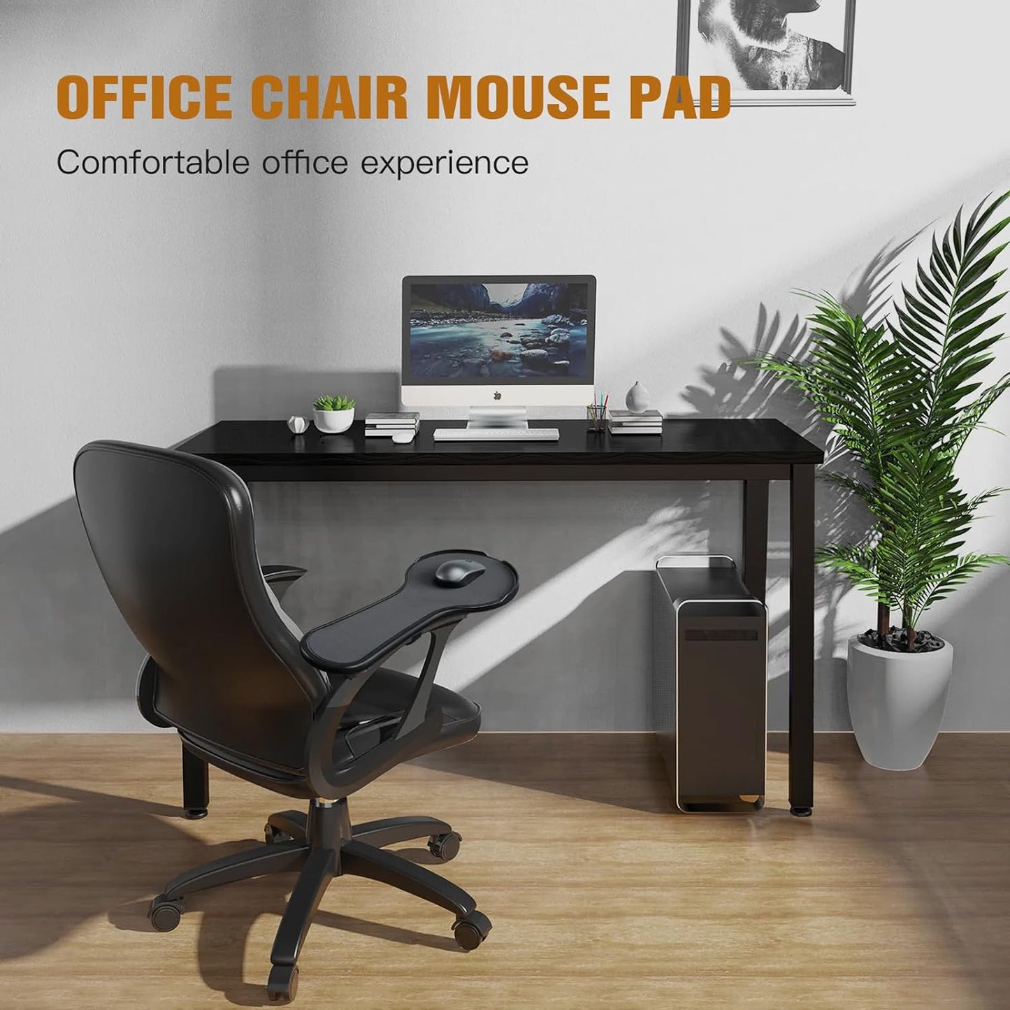 Ergonomic Adjustable Arm Rest Mouse pad for Chair, Mouse Extension Platform Tray with Mouse Baffle to Prevent Falling, Attaches to Chair, Black (Black（YYLL8326）)