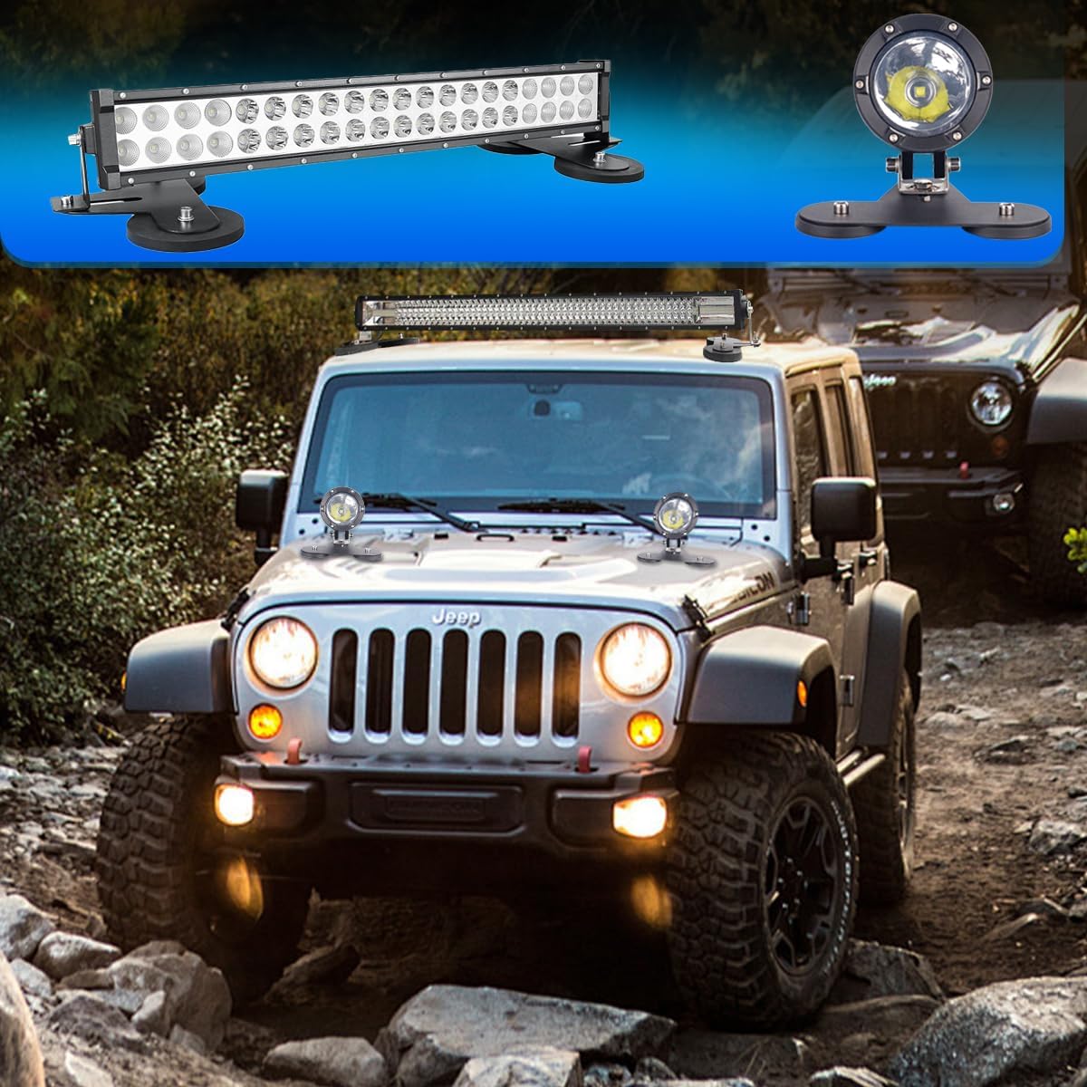 Magnetic Light Bar Mount, Powerful Magnetic Base LED Light Bar Mounting Brackets for Offroad Driving Lighting（2PCS）