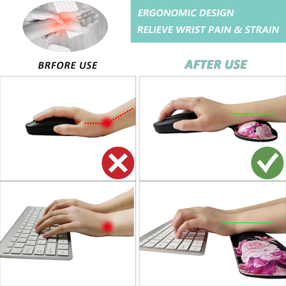 Keyboard Wrist Rest Mouse Wrist Support Set, Memory Foam Wrist Rest Pad for Computer Laptop Keyboard Mouse, Ergonomic Wrist Cushion Support for Typing Pain Relief, Gaming Home Office, Flowers Grass
