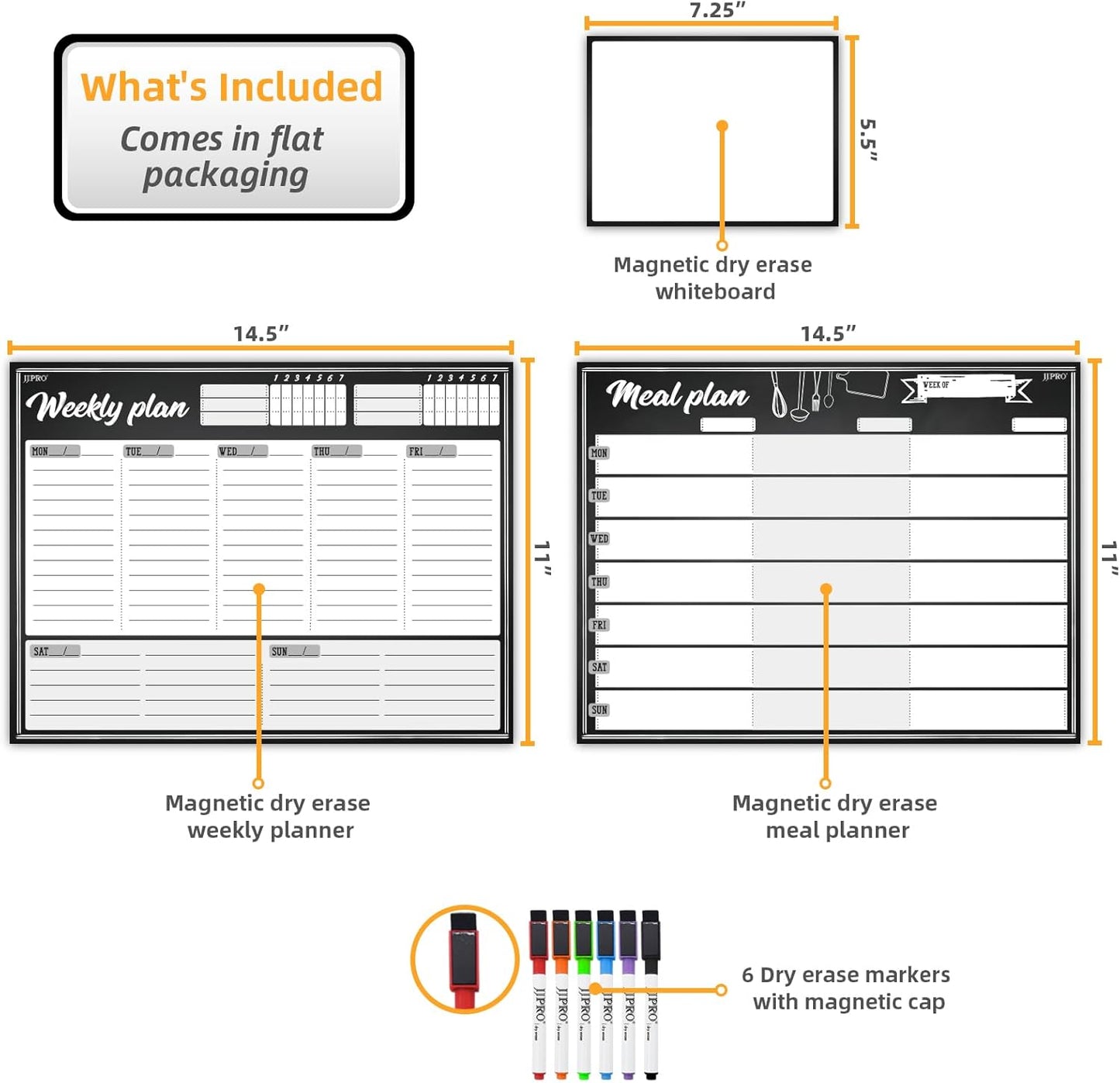 JJPRO Magnetic Dry Erase Meal Planning Whiteboard for Refrigerator-Magnetic Weekly Planner for Fridge-One Bonus Notepad whiteboard-Refrigerator Organizer with Weekly Planning Boards