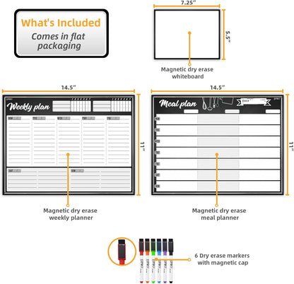 JJPRO Magnetic Dry Erase Meal Planning Whiteboard for Refrigerator-Magnetic Weekly Planner for Fridge-One Bonus Notepad whiteboard-Refrigerator Organizer with Weekly Planning Boards