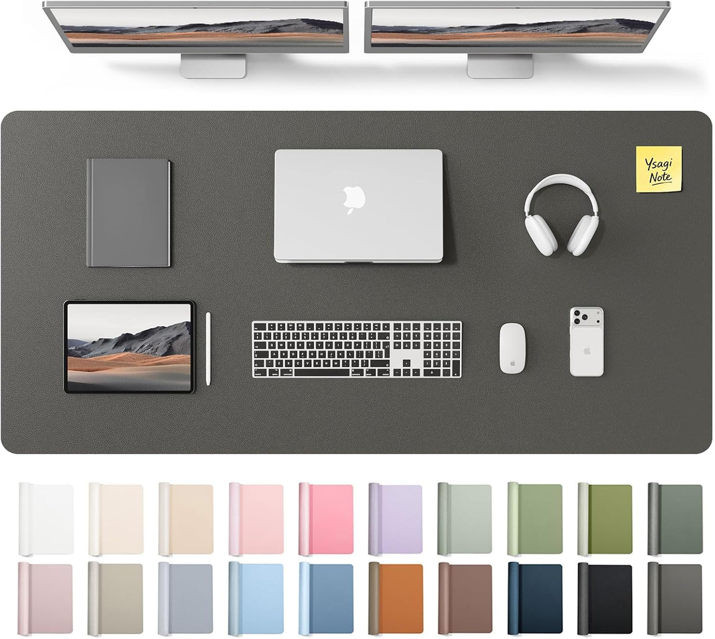 YSAGi Leather Desk Pad Protector, Large Mouse Pad, Non-Slip PU Leather Desk Blotter, Waterproof Writing Pad for Office and Home (31.5" x 15.8", Eggshell) - Colors A