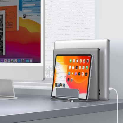 OMOTON Vertical Laptop Stand [Updated Double Version], Desktop Aluminum Mac Book Stand with Adjustable Dock Size, Fits All Mac Book, Surface, Chrome Book and Gaming Laptops (Up to 17.3 inch) (Black)