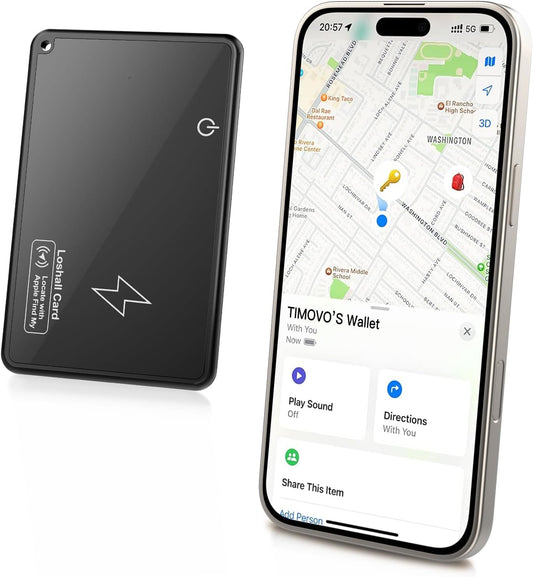 TiMOVO Wallet Tracker Card for Apple Find My, (iOS Only) Wireless Charging Rechargeable Wallet Finder for Purse Luggage Tag, Passports, IP68 Waterproof Bluetooth Item Locator Tracker - Black