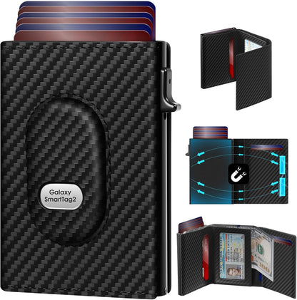 GAOCHALE Mens Wallet for Samsung Smarttag2 Pop up Card Holder Compatible with Samsung Tag RFID Blocking Wallet for Men 10-14 Card Capacity | ID Window | Cash Slot(Carbon)