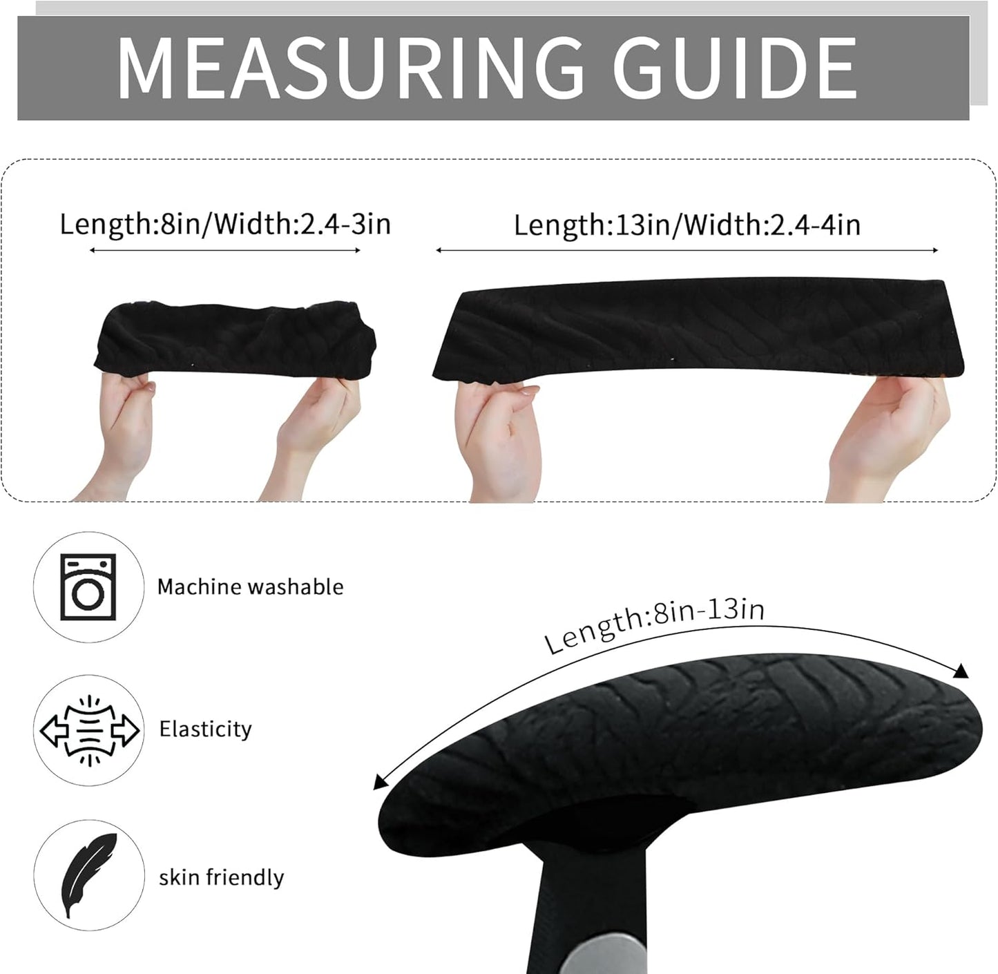 FORCHEER Office Chair Armrest Covers 12-15 Inch Velvet Elastic Black Arm Rest Covers for Desk Computer Chairs Washable