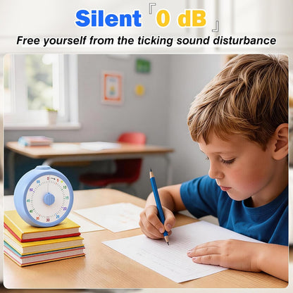 Mwellewm Visual Timer for Kids, 60 Minute Time Digital Pomodoro Timer Countdown with Silent Pause Function for Classroom Kitchen Study Cooking Meetings ADHD Rainbow Pattern(Blue)