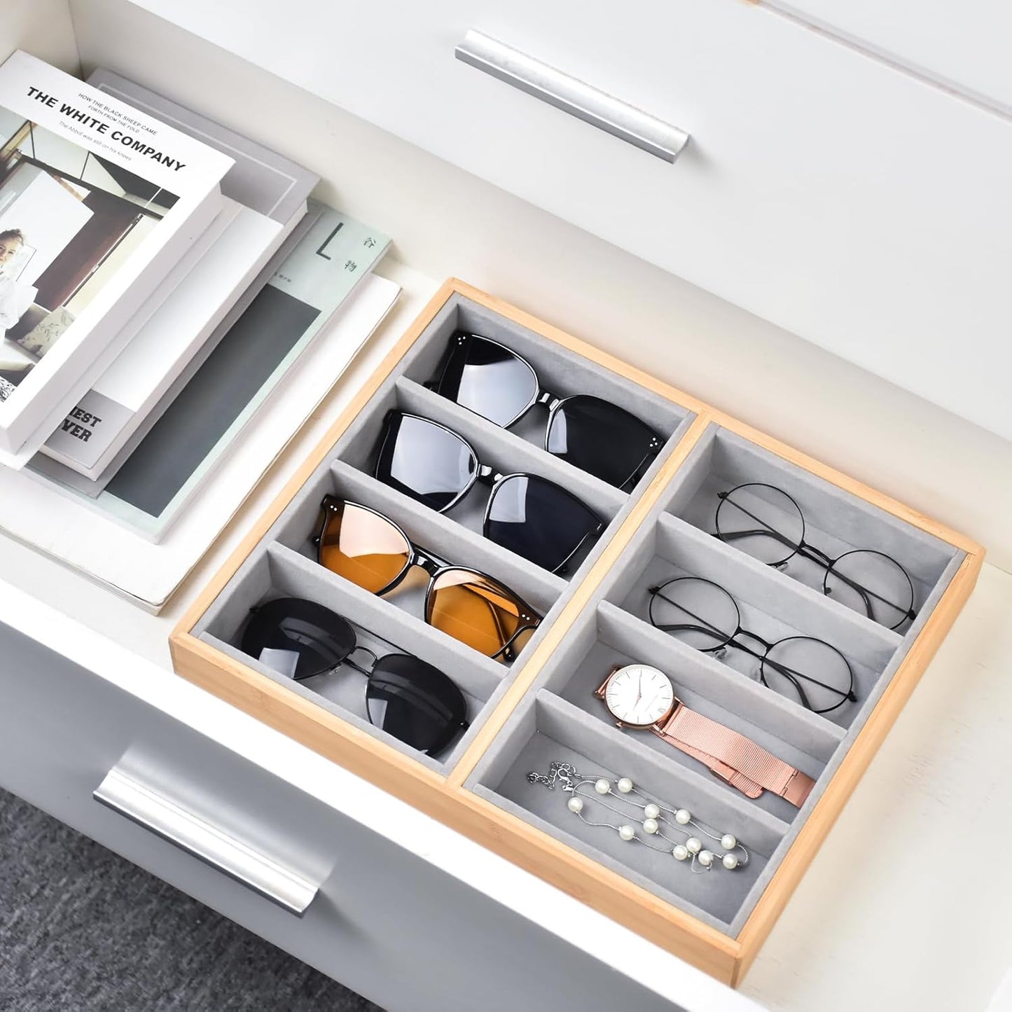 Natural bamboo Glasses Eyeglass Eyewear Sun glasses Sunglasses Box Storage Case Tray Display Showcase Organizer Box