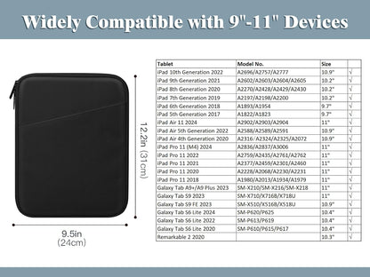 TiMOVO 9-11" Tablet Sleeve Bag for iPad 11-inch A16 2025, iPad 10.9"/10.2"| Air 11 Inch/5th/4th Gen. 10.9", Galaxy Tab A9+/A11Plus 11", Protective Bag with Pocket, Black
