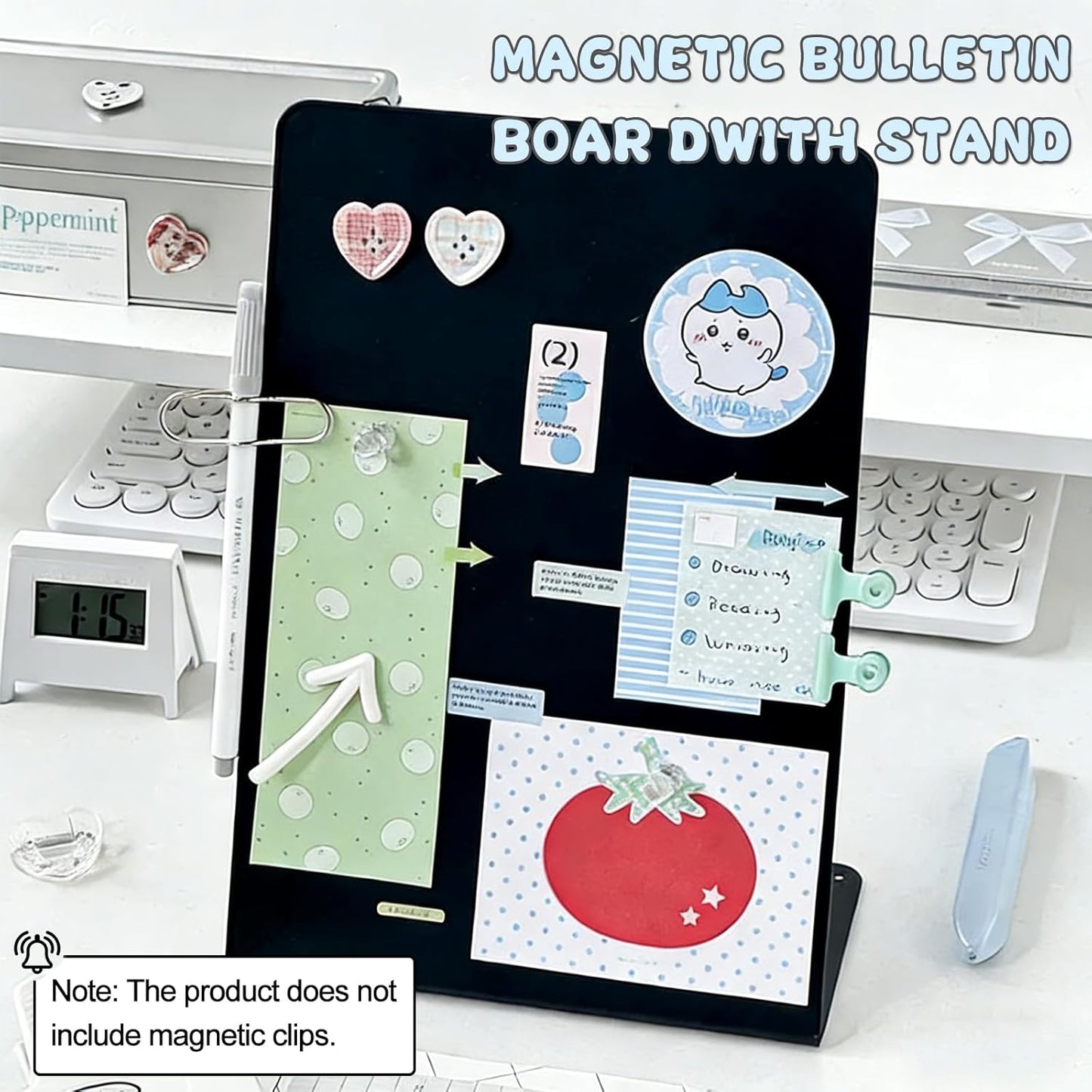 2 Pack Desk Magnetic Bulletin Board Metal Tabletop Memo Souvenir/Photos Display Board Magnet Display Stand for Home School Kitchen Office (2, White, ARC)