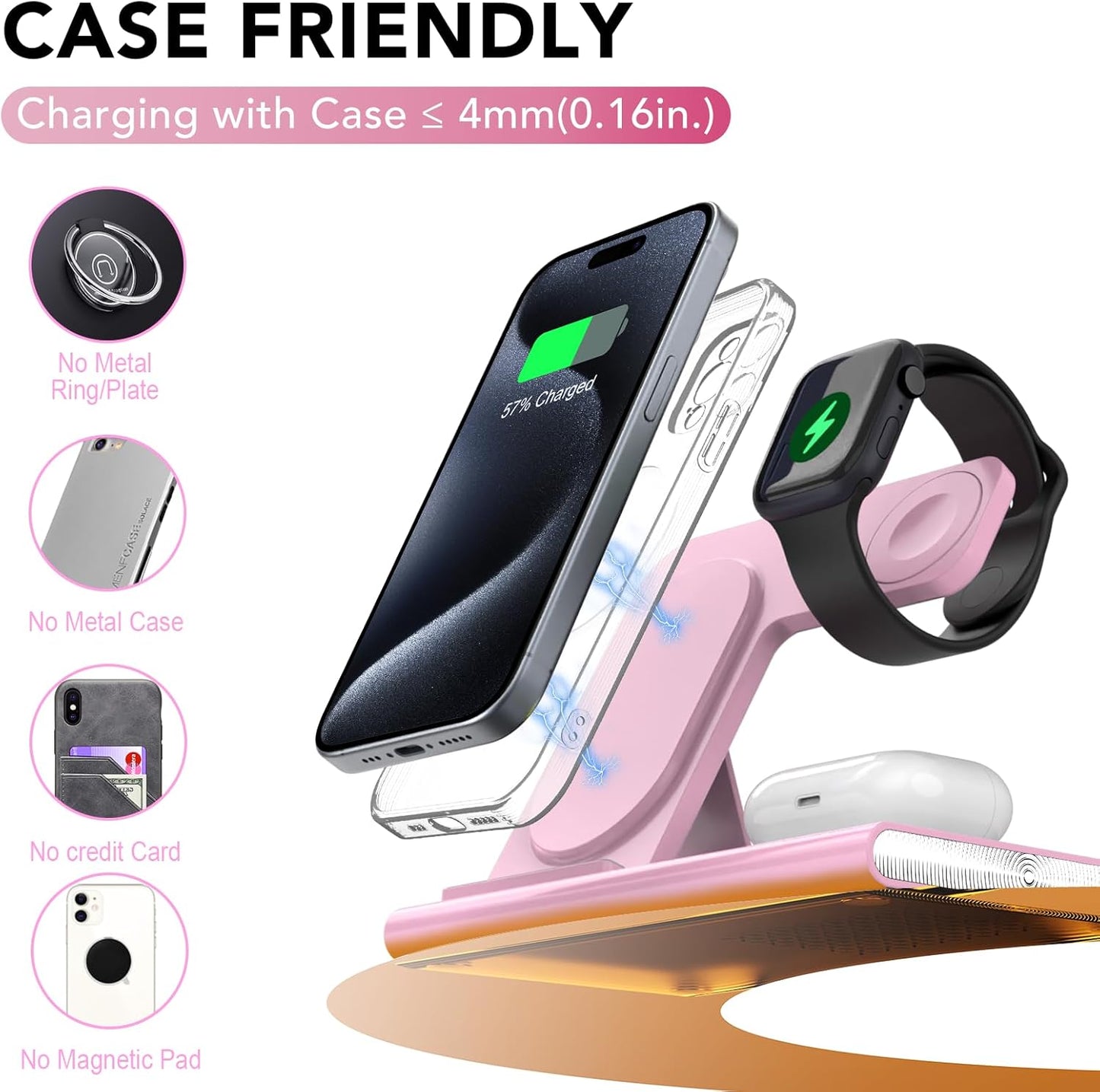 3 in 1 Foldable Charging Station for Apple Products,Wireless Charger for iPhone 17 16 15 14 13 12 Pro Max,Travel Dock Adapter&Light for iWatch Series 11 10 9 Ultra 3/2 SE 3/2,for AirPods 4 3 2 Pro 3/2