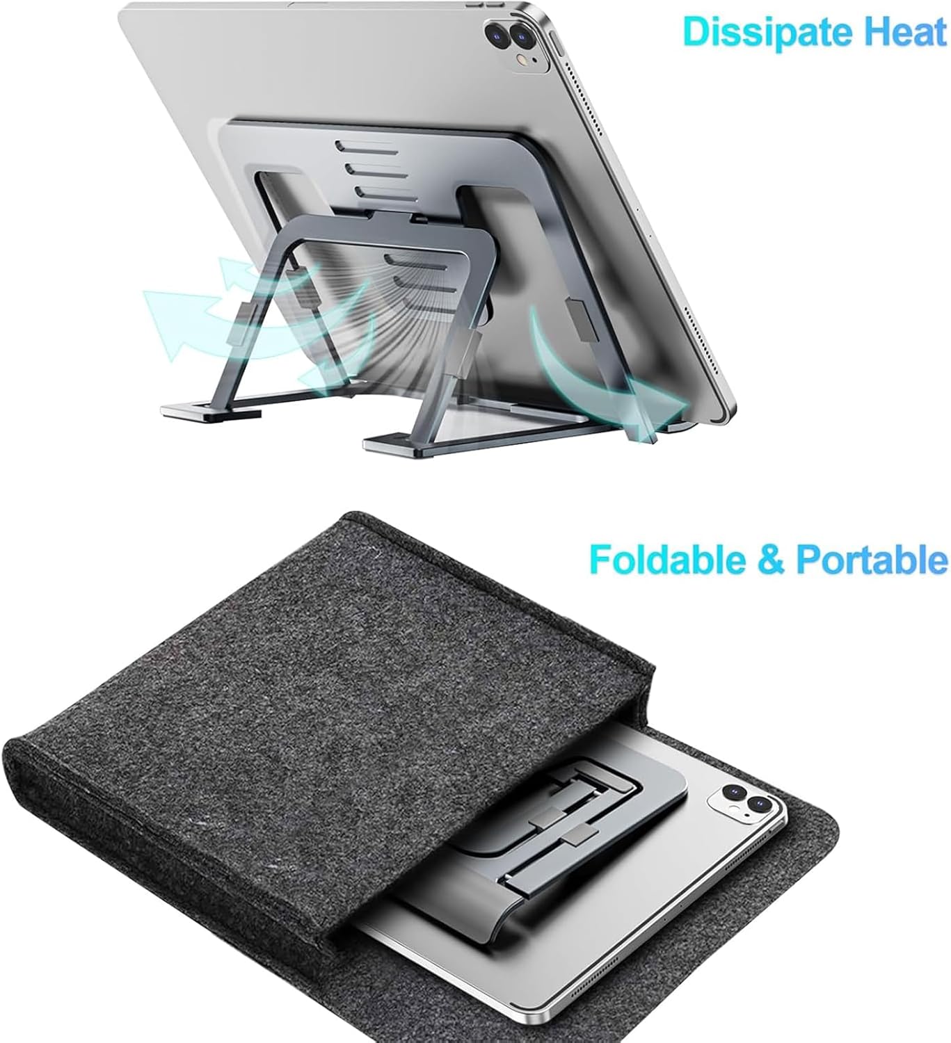 Portable Monitor Stand for Desk, Drawing Tablet Stand Ergonomic 8-Level Adjustable Height Travel Foldable Aluminum Alloy Desktop Tablet Holder for Home,Office or Travel