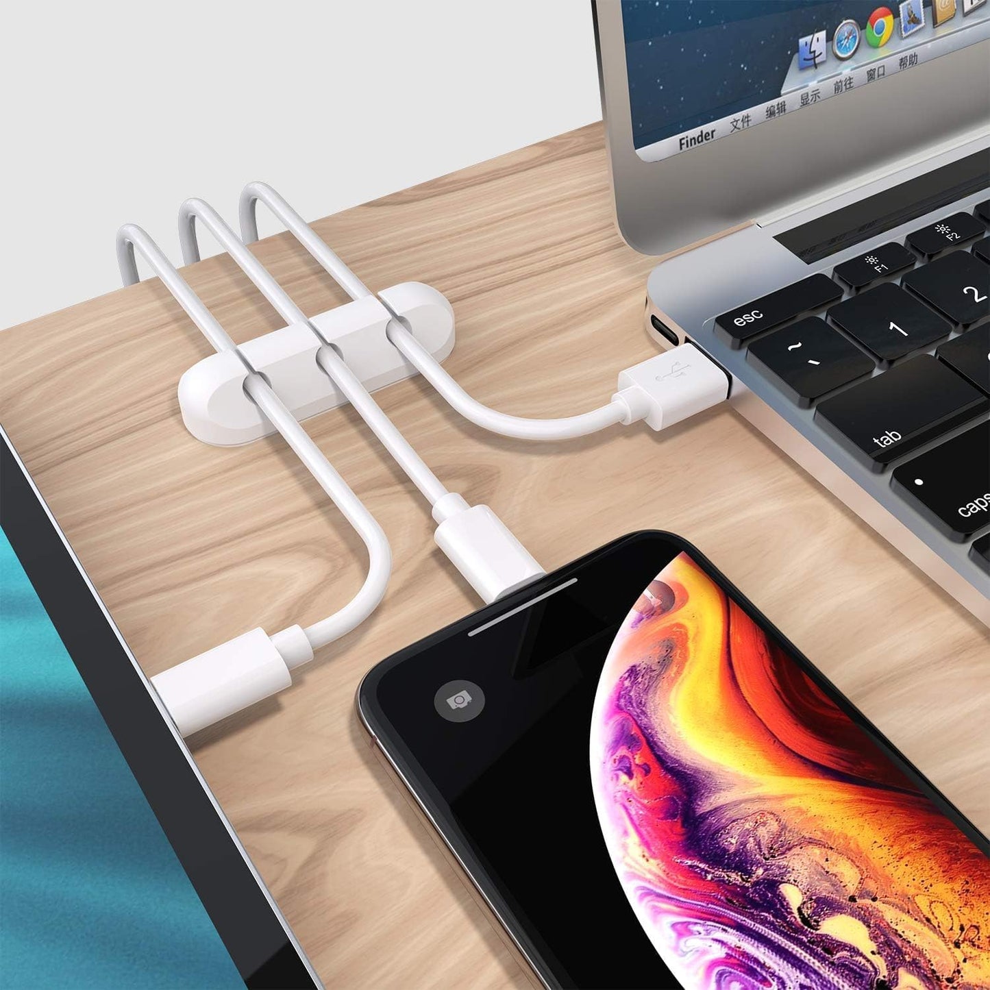 SOULWIT Cable Holder Clips, 3-Pack Cable Management Cord Organizer Clips Silicone Self Adhesive for Desktop USB Charging Cable Nightstand Power Cord Mouse Cable Wire PC Office Home - Black