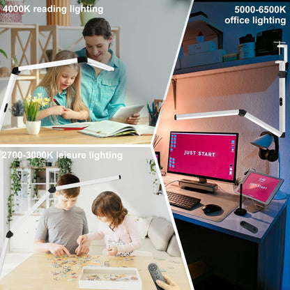 LED Desk Lamp with Clamp, Architect Desk Lamp with Dual Light and Adjustable Swing Arm, Clip-on Eye-Care 4 CCT Modes & 5 Brightness Levels Table Light Modern Computer Lighting for Home Office