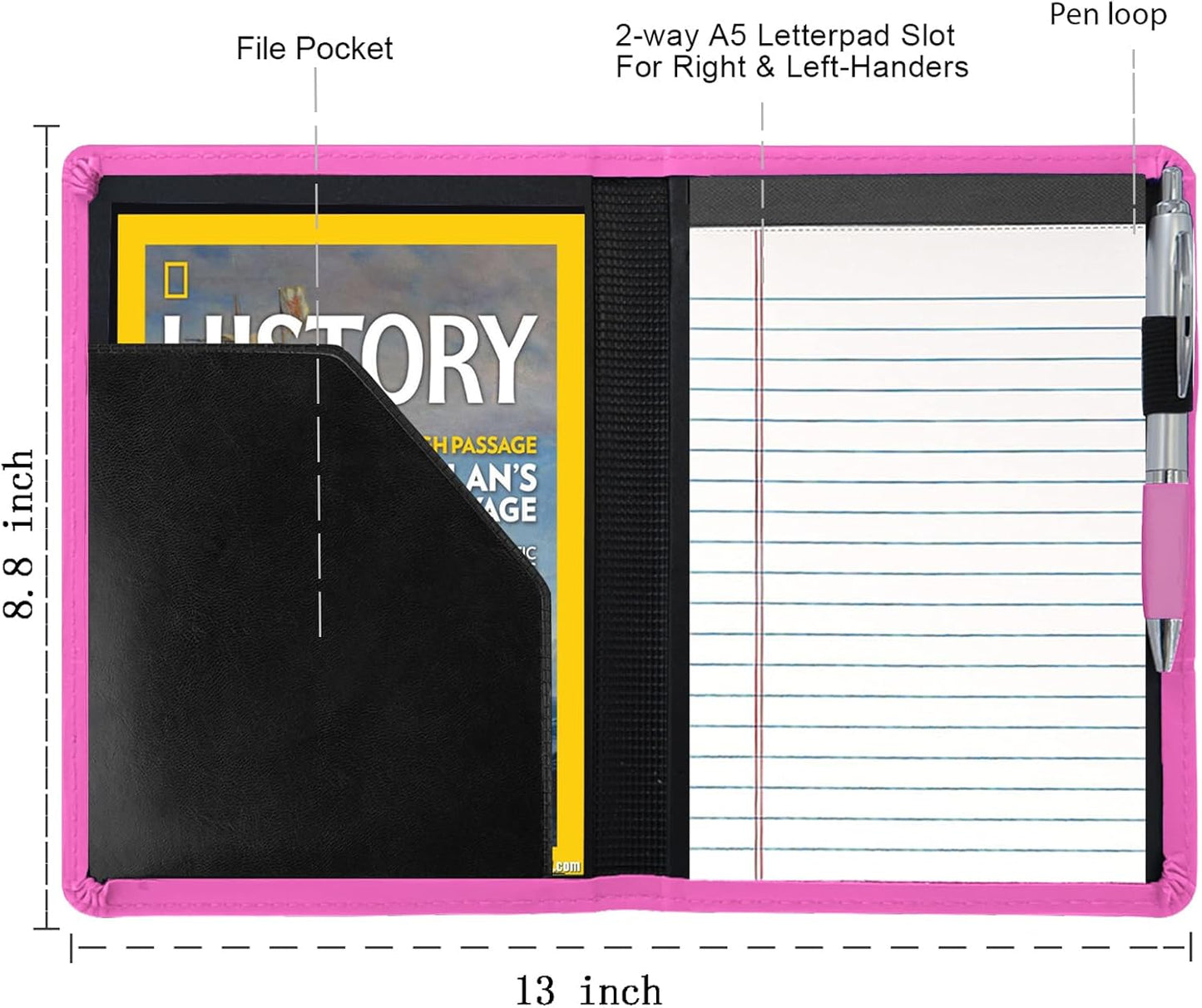 Padfolio/Portfolio Binder, Mini Padfolio Portfolio Binder 5 x 8 Legal Writing Pad, A5 Document Organizer Folder for Men Women, Black