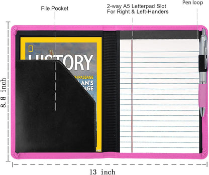 Padfolio/Portfolio Binder, Mini Padfolio Portfolio Binder 5 x 8 Legal Writing Pad, A5 Document Organizer Folder for Men Women, Black