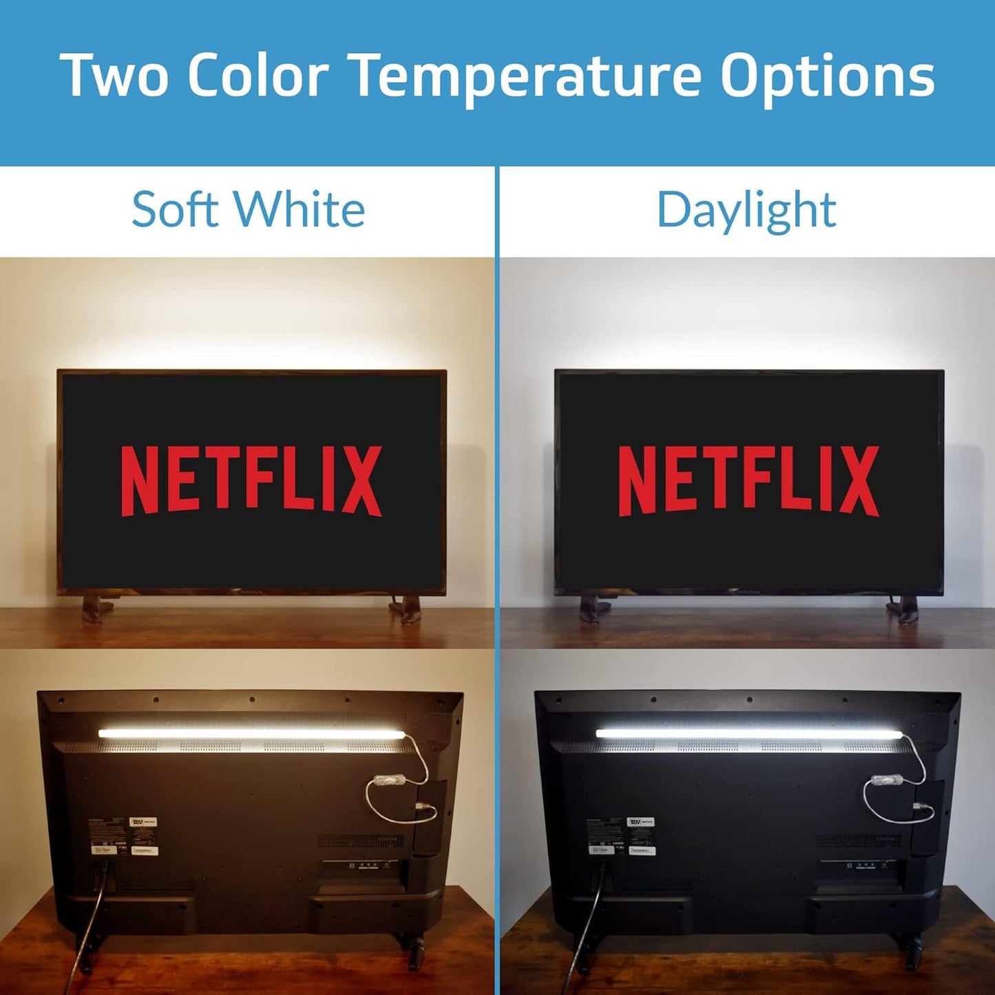 TrueColor USB-Powered LED Light Bar with Frosted Cover for Under Cabinet, Under Monitor, TV Backlight – Easy-Install - Adhesive & Mounting Brackets Included - 100,000 Hours Lifetime (8", Soft White)