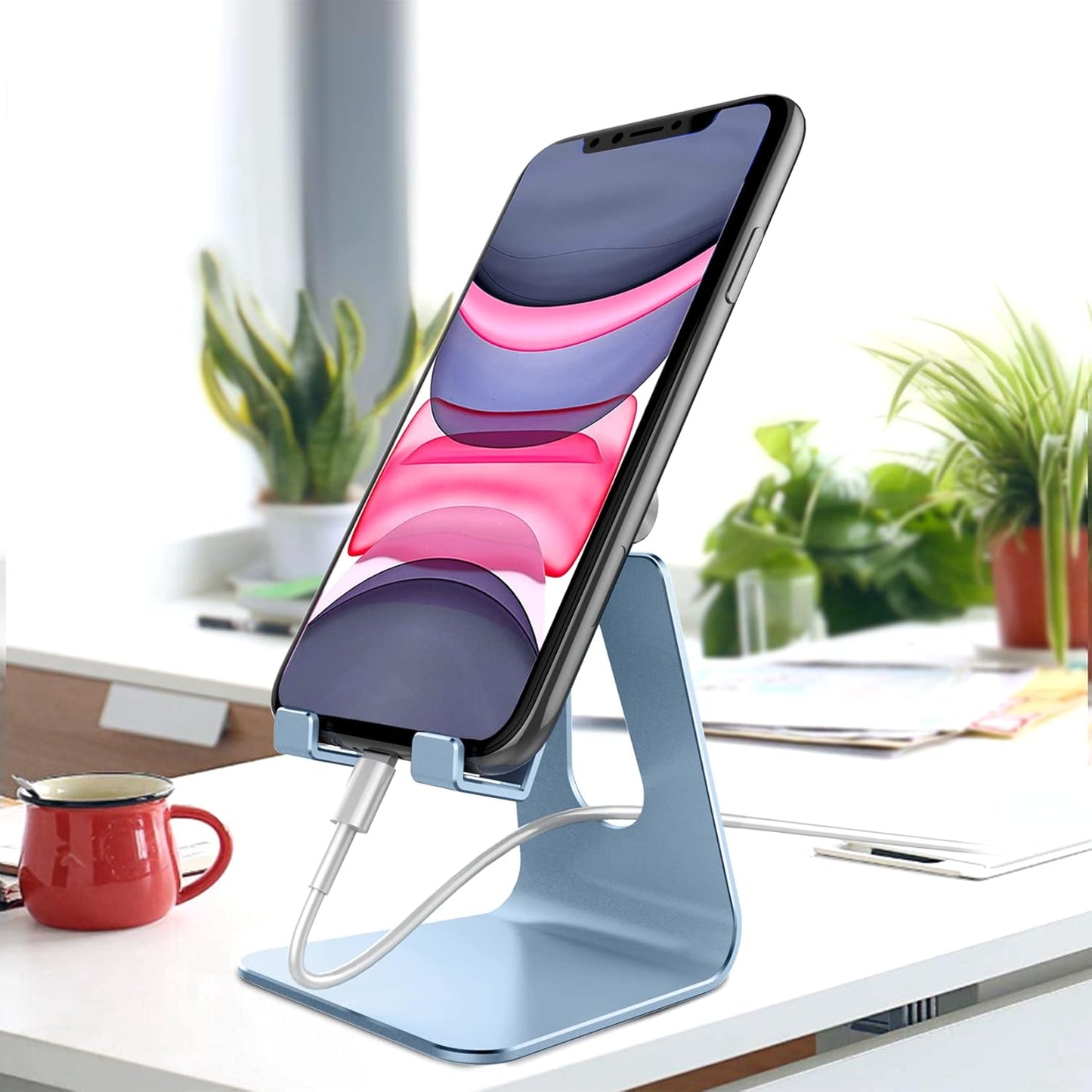 CreaDream Adjustable Cell Phone Stand, Phone Stand, Cradle, Dock, Holder, Aluminum Desktop Stand Compatible with Phone 16 15 14 13 12 11 Pro Max Plus SE, Accessories Desk, All Mobile Phones-Rose Gold
