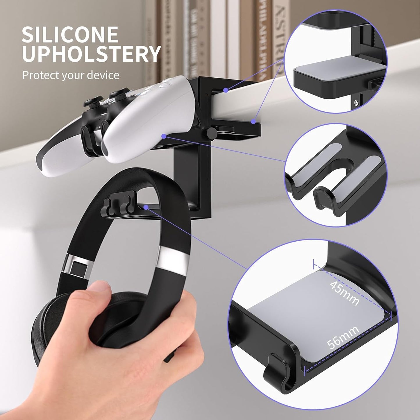 Game Headphone Stand for Desk Mini Headphone Hanger Holder with Strong Adhesive Game Headset Stand Headphone Holder-Under Desk…