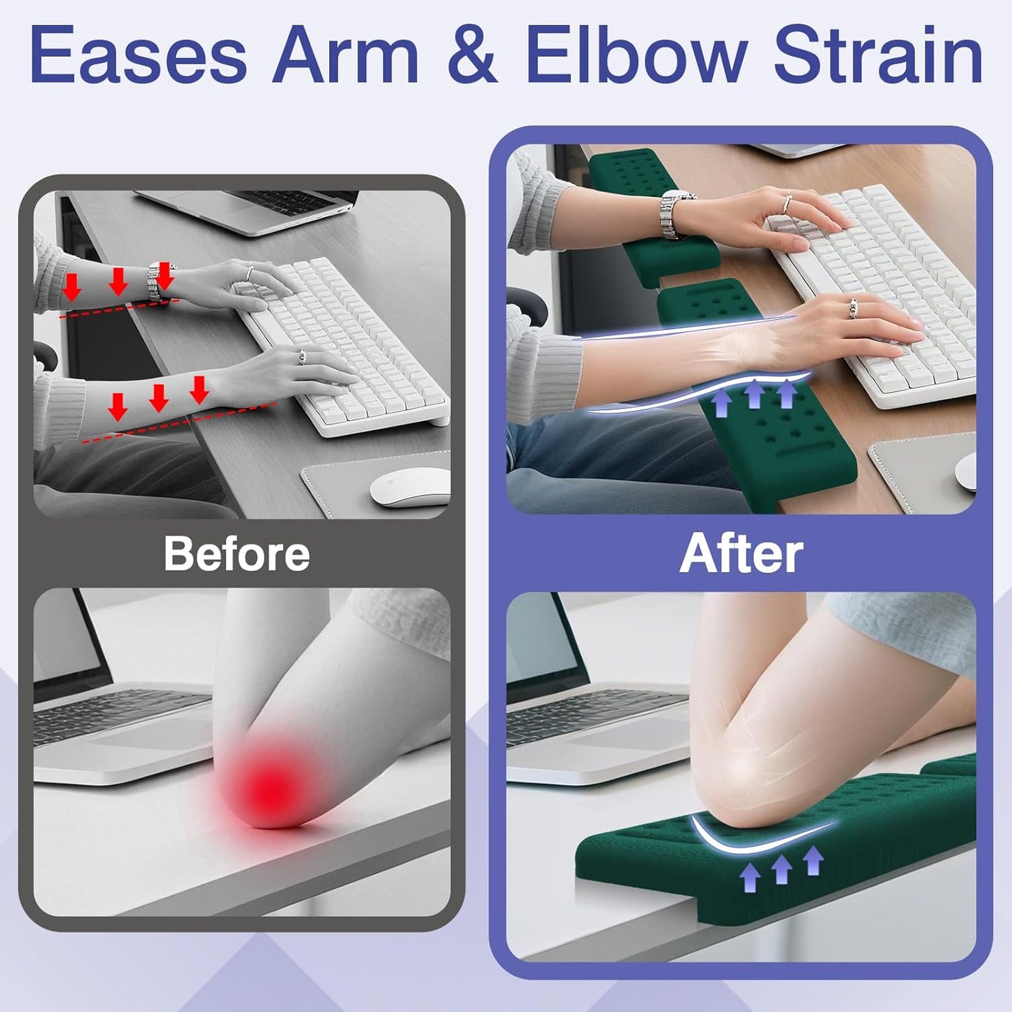 L-Shaped Desk Edge Cushion, 2 PCS Elbow Rest for Desk with Ergonomic Support, Memory Foam Elbow Pad & Arm Rest for Palm, Wrist & Forearm, Non-Slip & Separate Design, Office & Home, Black