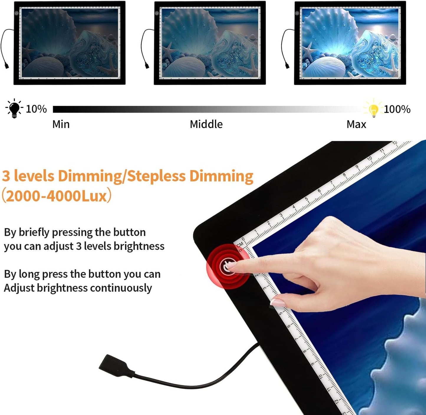 Zocelight A3 Light Pad for Diamond Painting Kit,4800Lux Super Bright 5mm Ultra Thin Diamond Art Light Board with Stand and Clip,3 Levels Dimming Light Box for Artists,Drawing,Sketching,Animation