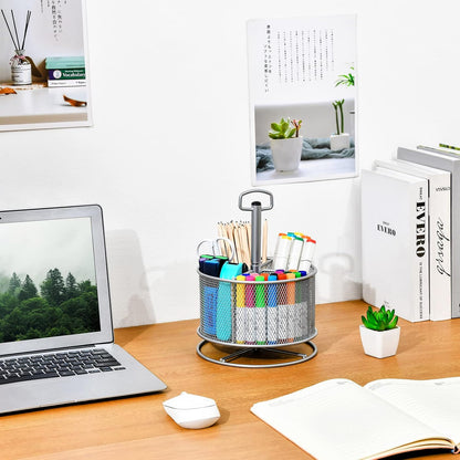 Marbrasse Mesh Desk Organizer, 360-Degree Rotating Multi-Functional Pen Holder, 4 Compartments Desktop Stationary Organizer, Home Office Art Supply Storage Box Caddy (Black)