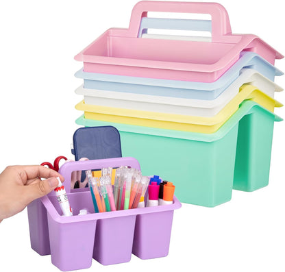 Plastic Caddy With Handle,Protable Classroom Craft Caddy, 6-pack Storage Caddy For Pencil,Pen,Craft Tools (Clear)